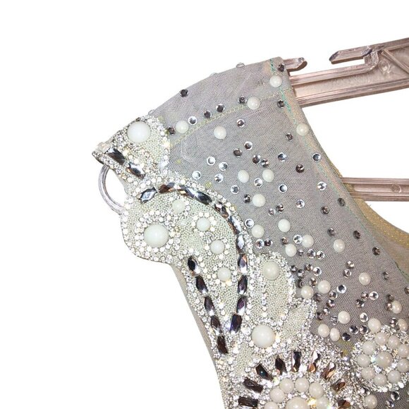 FORMAL TEAL & PURPLE TULLE BALLGOWN W/CRYSTAL & PEARL BODICE EVENING DRESS - Picture 7 of 11